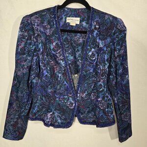 U.S.A. Vintage Retro Multicolor TAPESTRY Floral JACQUARD Cropped Jacket Women 11